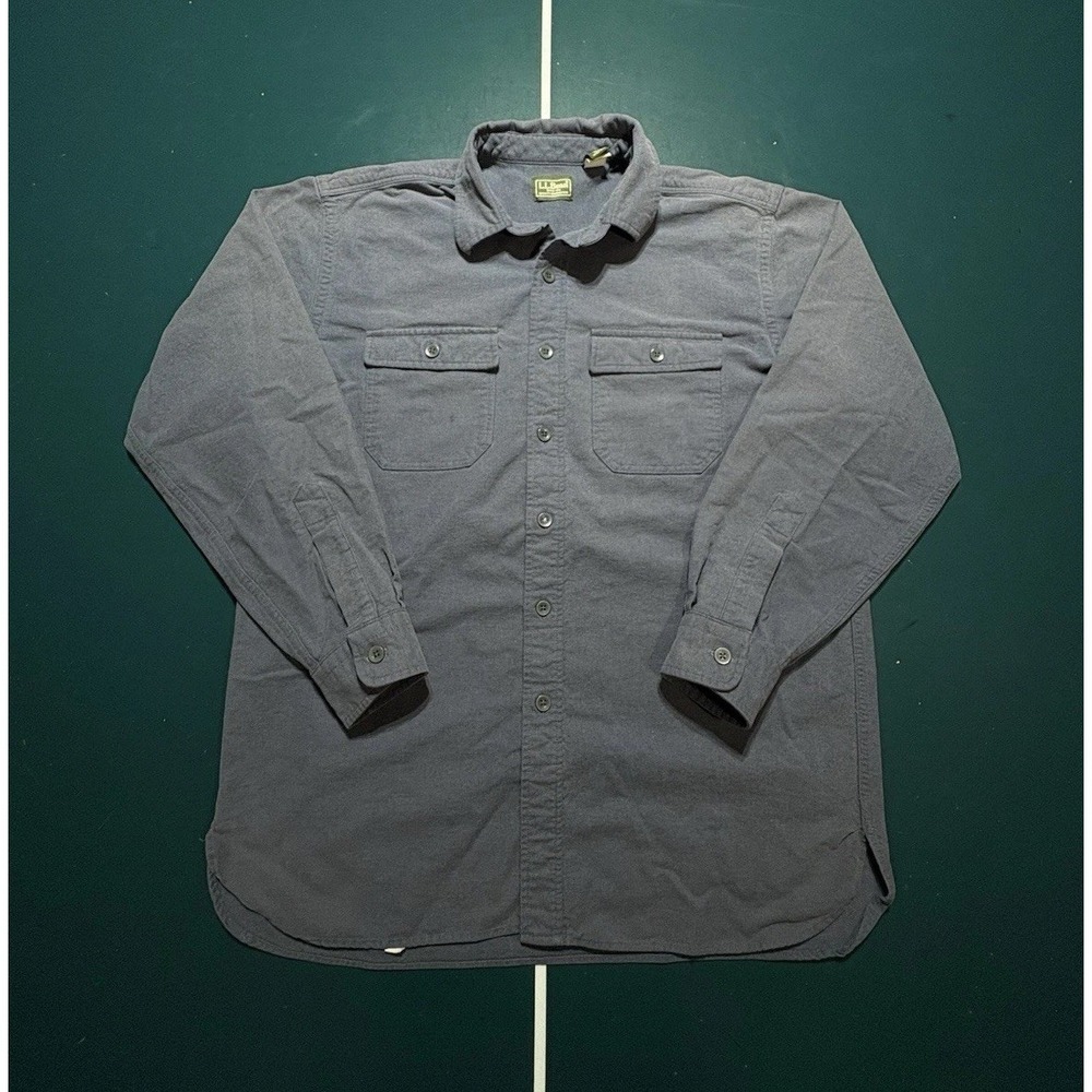 Vintage LL Bean Chamois Cloth Shirt Mens Large Blue Gray USA Made Heavy Cotton‎